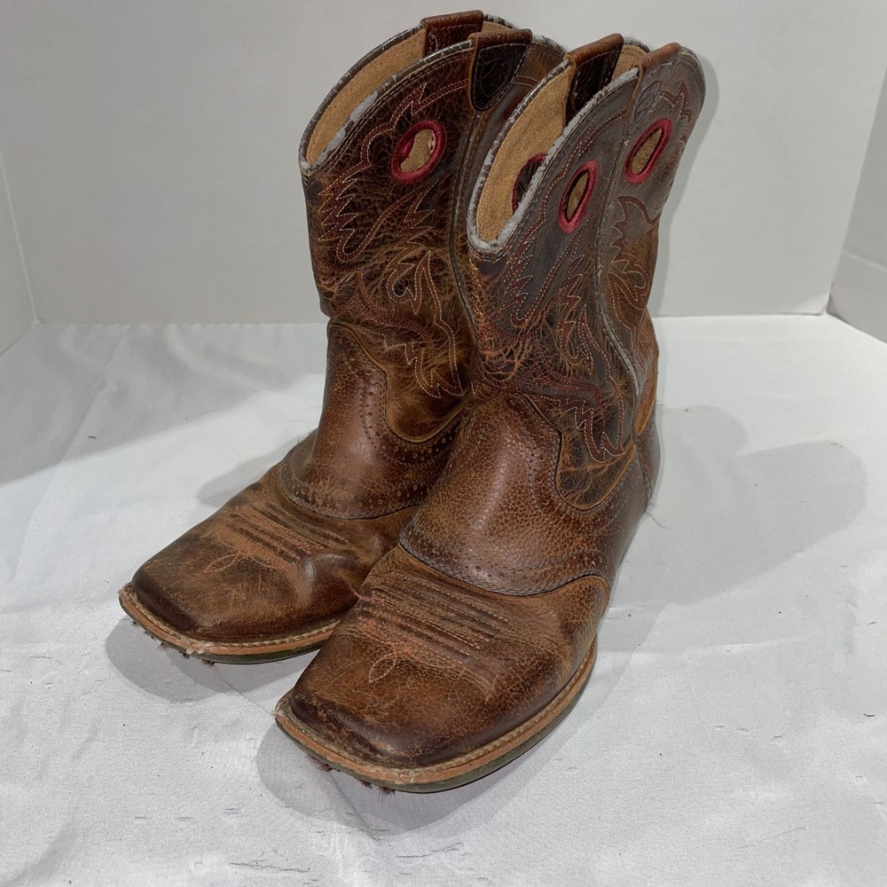 Ariat Kids Brown Leather Western Cowboy Boots Square Toe 10014101 Size 4 Y